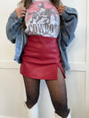 Call It Even Side Slit Leather Skort- Mocha & Red