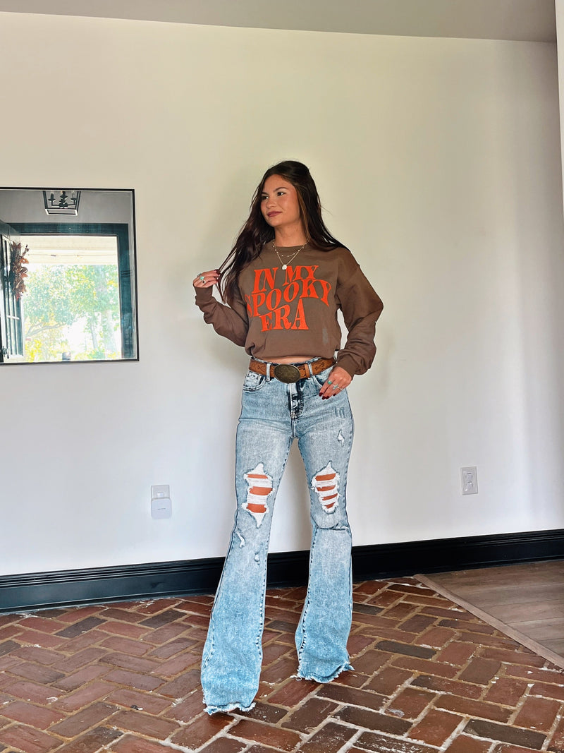 Acid Medium Wash Tummy Control Flare Jeans