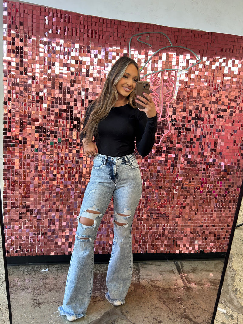 Acid Medium Wash Tummy Control Flare Jeans