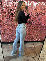Acid Medium Wash Tummy Control Flare Jeans