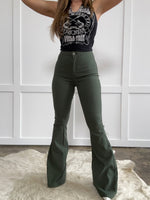 *Fiona High Waisted Bell Bottom Flare Jeans - Olive