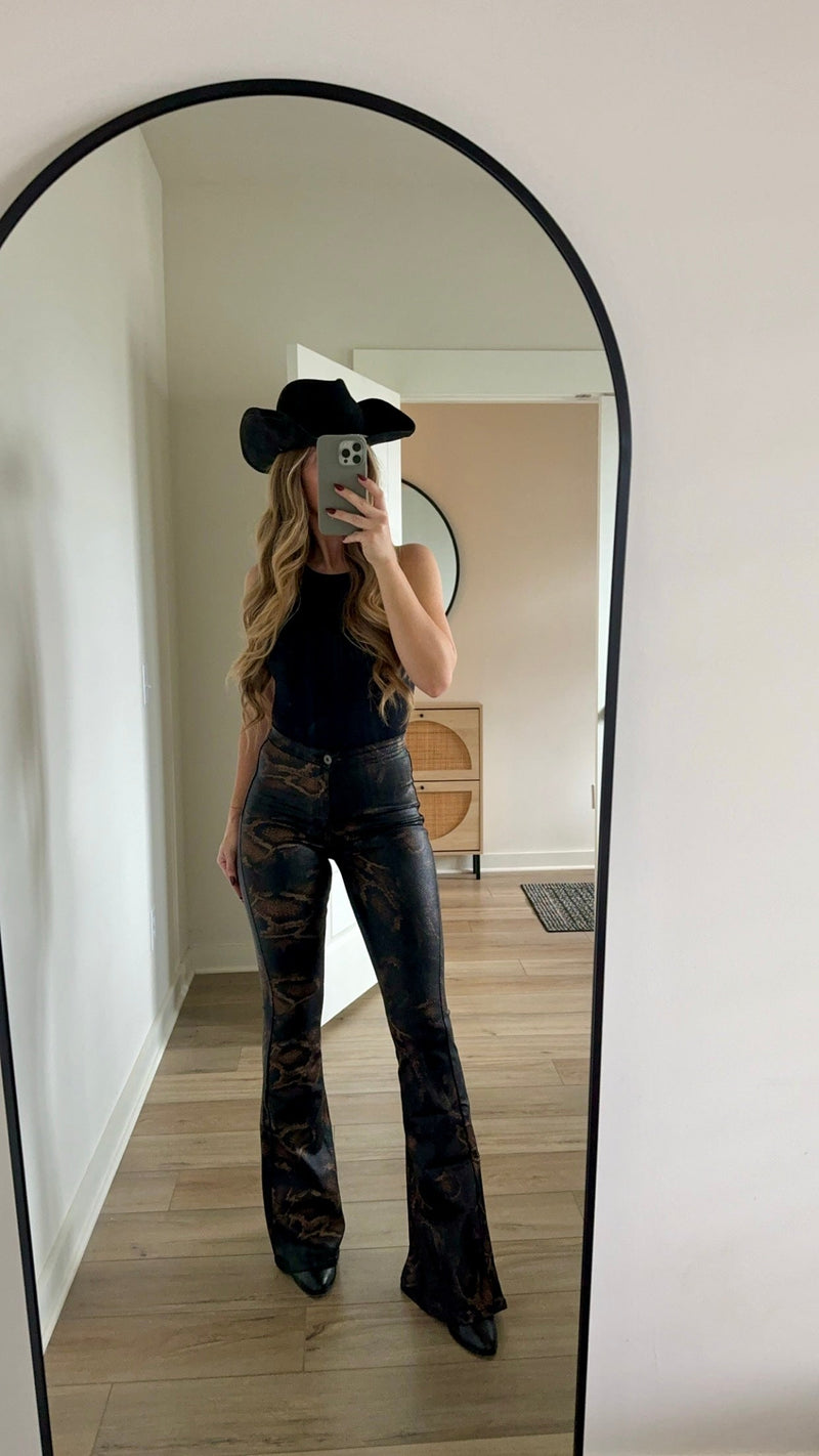 Snakeprint High Waisted Bell Bottom Flare Jeans