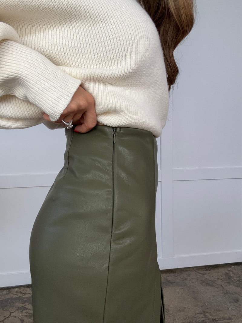 Call It Even Side Slit Leather Skort- Mocha & Red