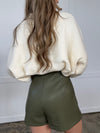 Call It Even Side Slit Leather Skort- Mocha & Red