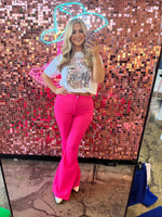 Pink High Waisted Bell Bottom Flare Jeans