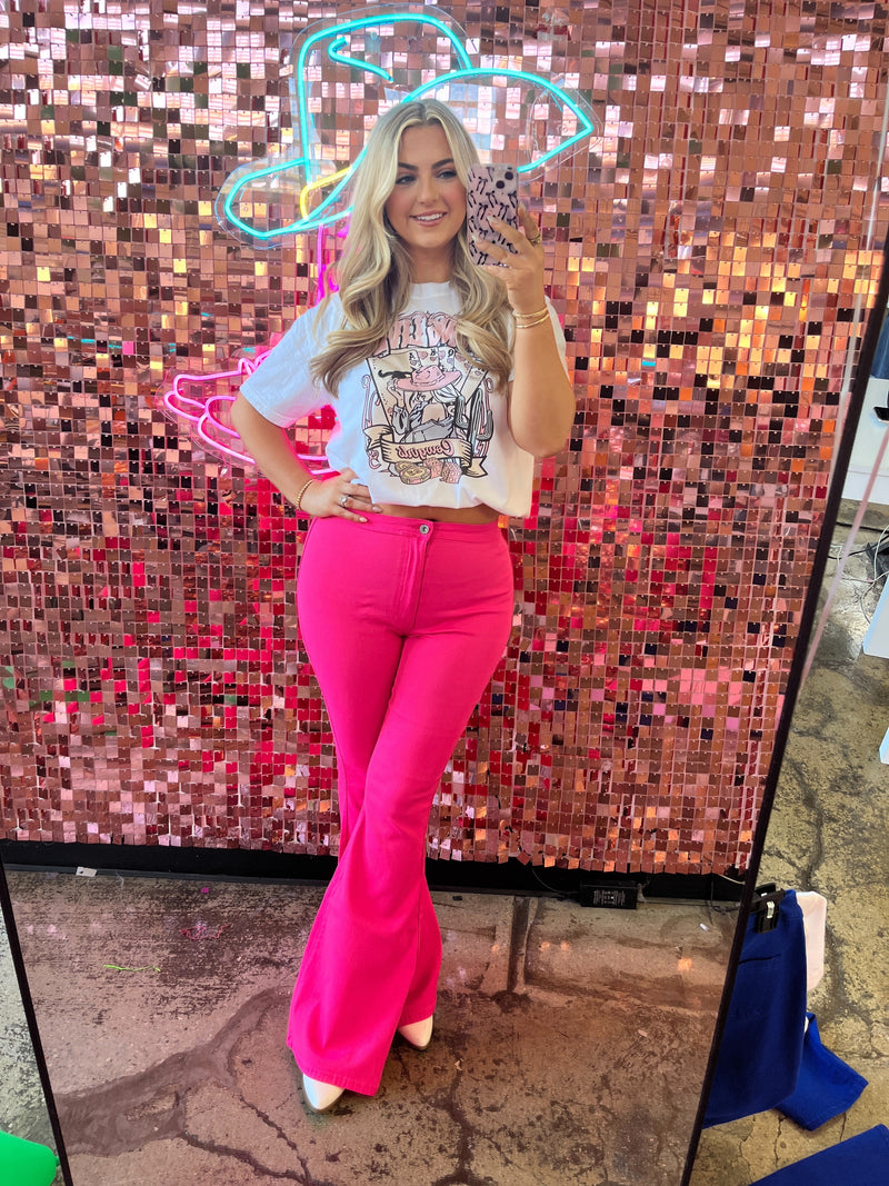 Pink High Waisted Bell Bottom Flare Jeans