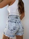 Acid Light Wash Distressed Stretch Denim Shorts