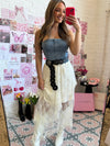 Stretch Lace Tiered Midi Skirt