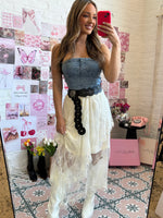 Stretch Lace Tiered Midi Skirt