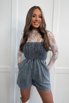 Spaghetti strap denim romper