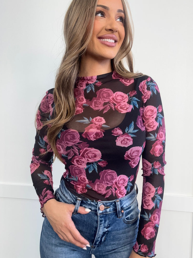 PREORDER: Genevieve Floral Mock Neck Long Sleeve Top