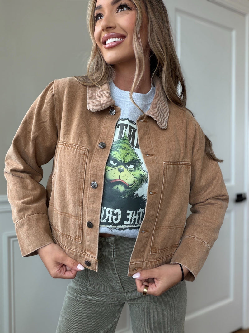 Acorn Corduroy-Collar Cavas Jacket