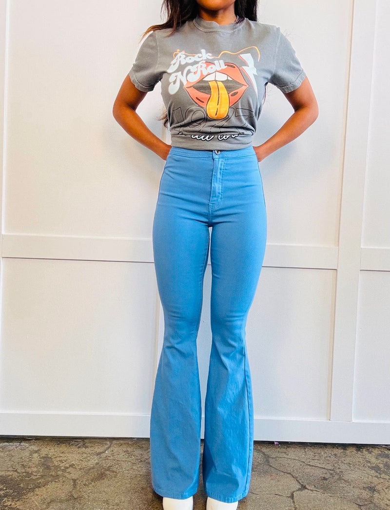 Baby Blue High Waisted Bell Bottom Flare Jeans