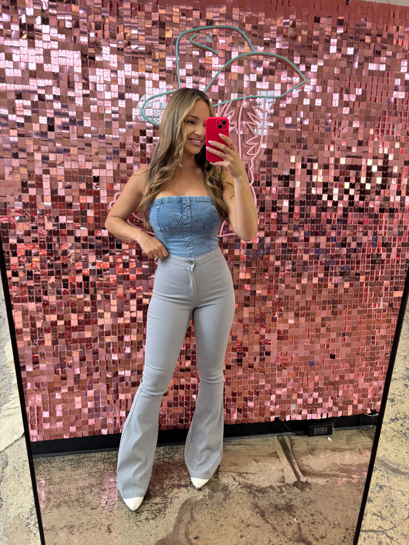 Light GreyHigh Waisted Bell Bottom Flare Jeans