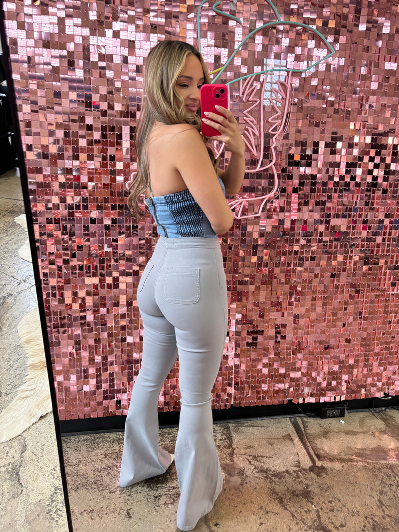 Light GreyHigh Waisted Bell Bottom Flare Jeans