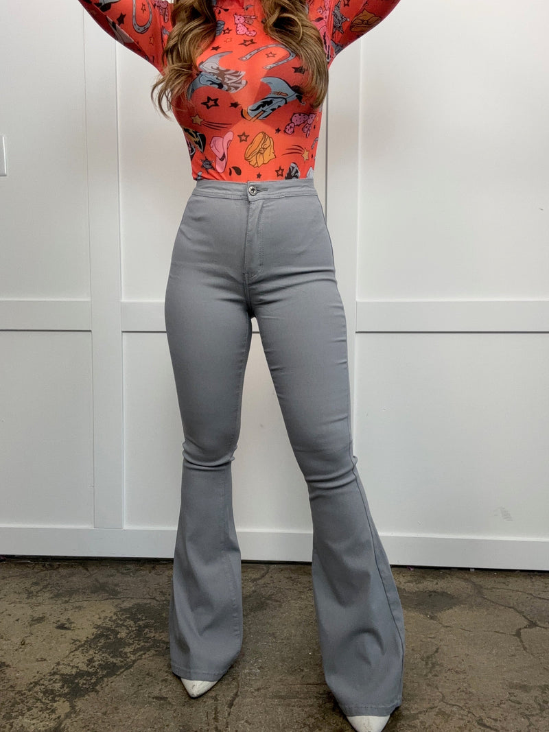 Light GreyHigh Waisted Bell Bottom Flare Jeans