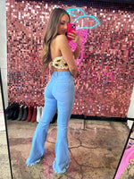 Light Wash Denim Distressed High Waisted Flares