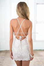 White Lace Cross Tie Back Dress