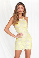 Yellow Lace Cross Tie Back Dress