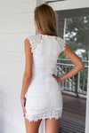 White Lace High Neckline Dress with Double Overlay Skirt