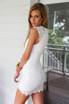 White Lace High Neckline Dress with Double Overlay Skirt