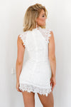 White Lace High Neckline Dress with Double Overlay Skirt