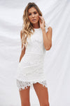 White Lace High Neckline Dress with Double Overlay Skirt
