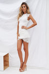 White Lace High Neckline Dress with Double Overlay Skirt