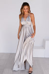 The Perfect Date Satin Maxi Dress (Silver) - BEST SELLING