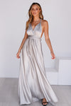 The Perfect Date Satin Maxi Dress (Silver) - BEST SELLING