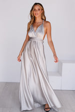 The Perfect Date Satin Maxi Dress (Silver) - BEST SELLING