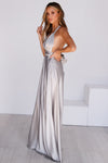 The Perfect Date Satin Maxi Dress (Silver) - BEST SELLING