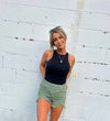 Olive Green Asymmetrical Distressed High Waist Shorts