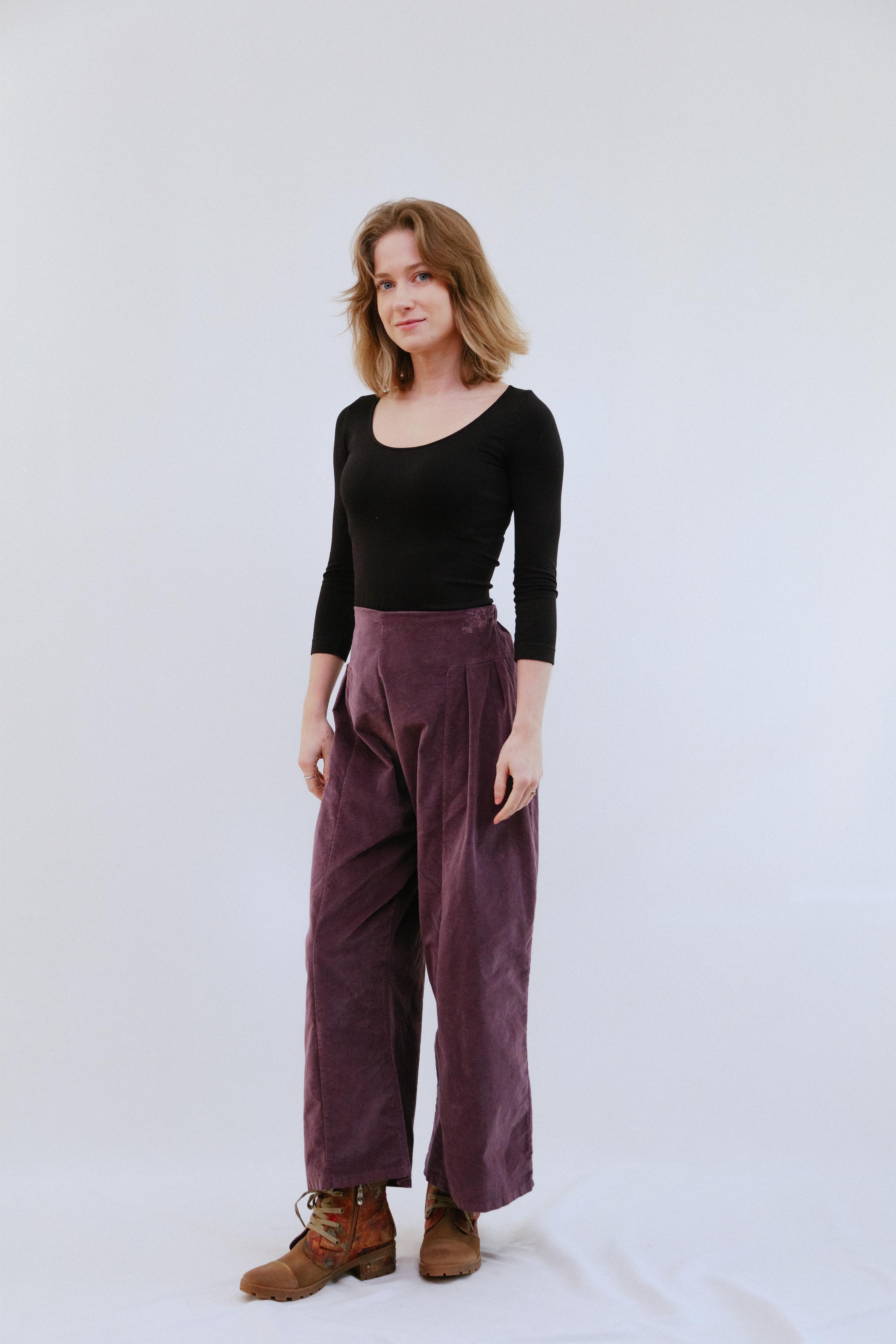 Cotton Wide Leg Velvet Pants with Pleated Waistband for Structured Everyday Elegance
