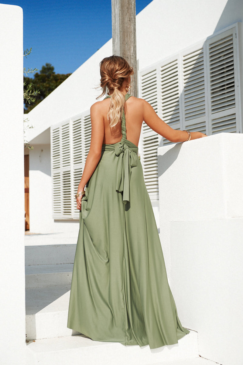 The Perfect Date Multiway Maxi Dress (Khaki)