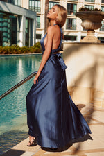 The Perfect Date Satin Maxi Dress (Navy)