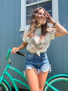 Medium Wash Distressed Asymmetrical Shorts