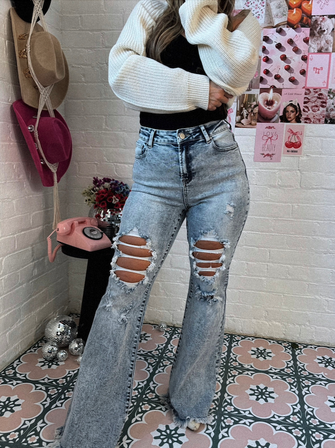 Acid Medium Wash Tummy Control Flare Jeans