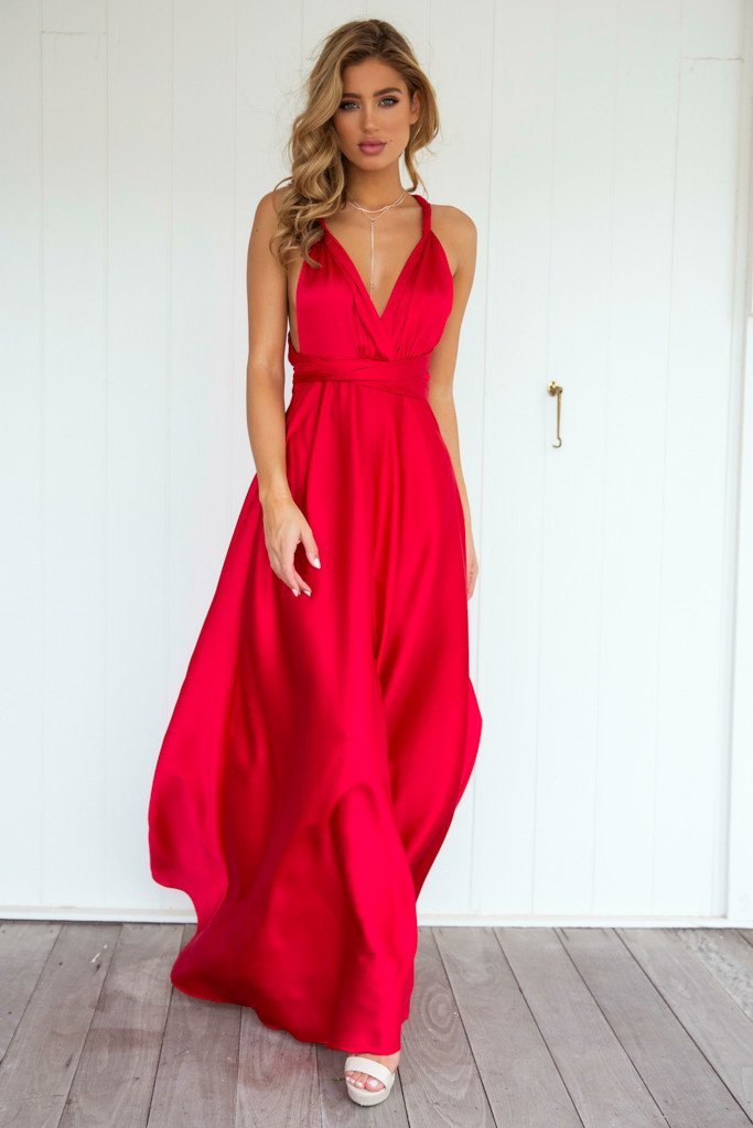 The Perfect Date Satin Maxi Dress (Red) The Perfect Date Satin Maxi Dress (Red)