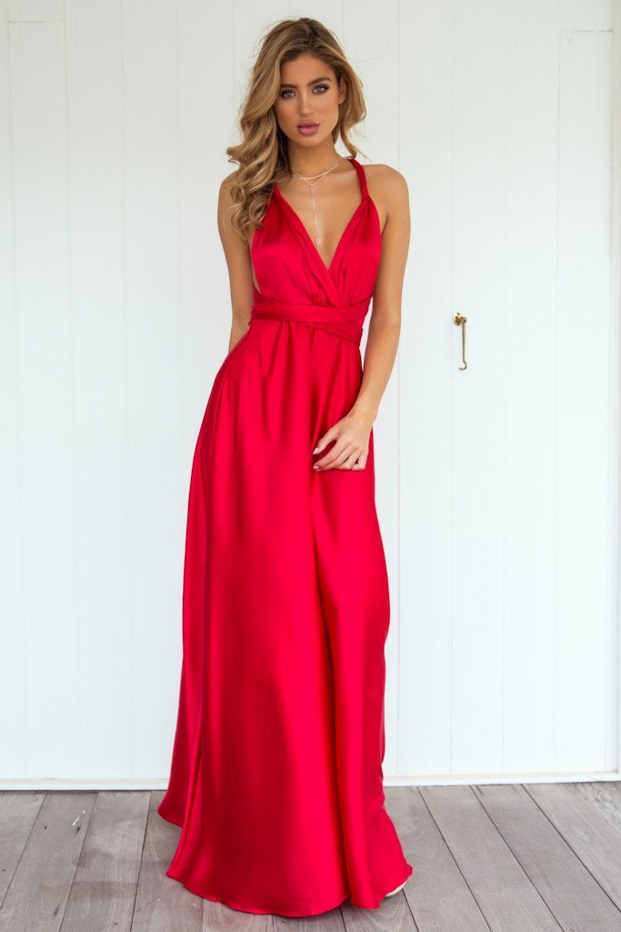 The Perfect Date Satin Maxi Dress (Red) - BEST SELLING