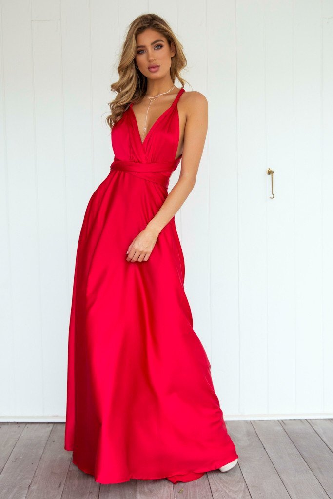 The Perfect Date Satin Maxi Dress (Red) - BEST SELLING