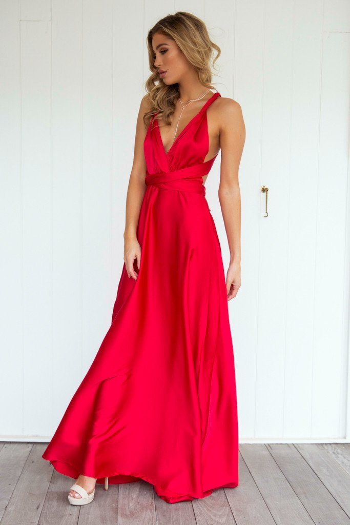 The Perfect Date Satin Maxi Dress (Red) - BEST SELLING