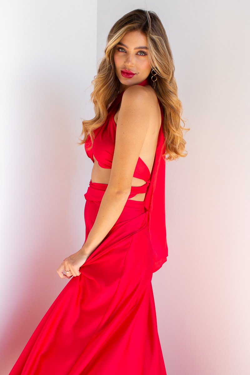 The Perfect Date Satin Maxi Dress (Red) - BEST SELLING