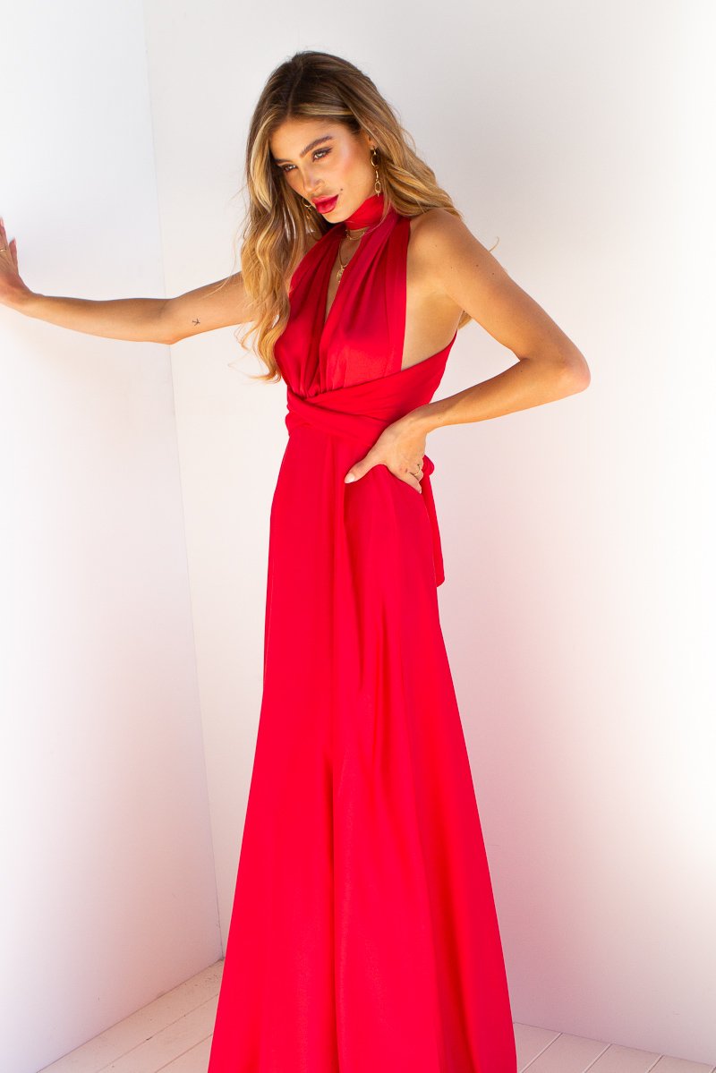 The Perfect Date Satin Maxi Dress (Red) - BEST SELLING