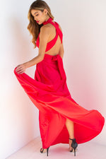 The Perfect Date Satin Maxi Dress (Red) - BEST SELLING