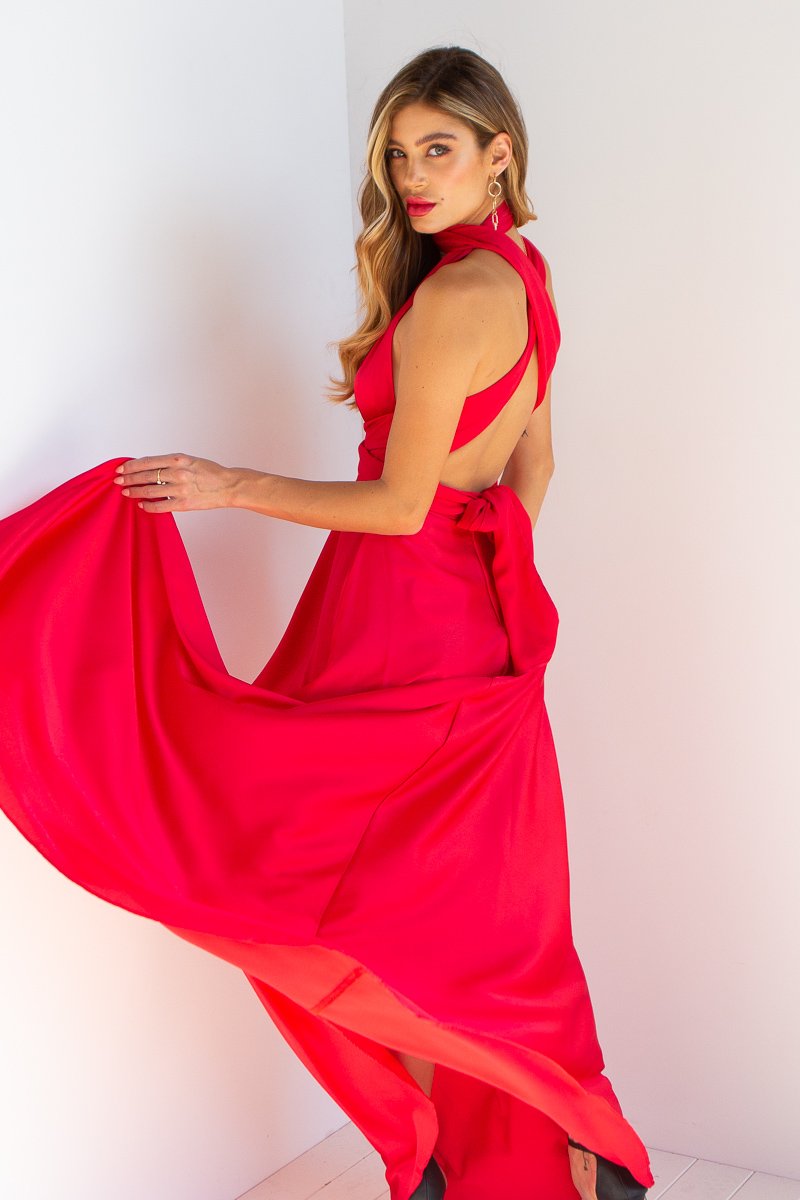 The Perfect Date Satin Maxi Dress (Red) - BEST SELLING