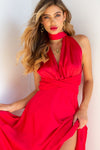 The Perfect Date Satin Maxi Dress (Red) - BEST SELLING