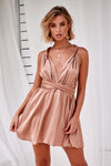 The Perfect Date Satin Mini Dress (Mocha)