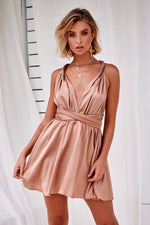 The Perfect Date Satin Mini Dress (Mocha)