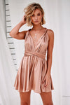 The Perfect Date Satin Mini Dress (Mocha)